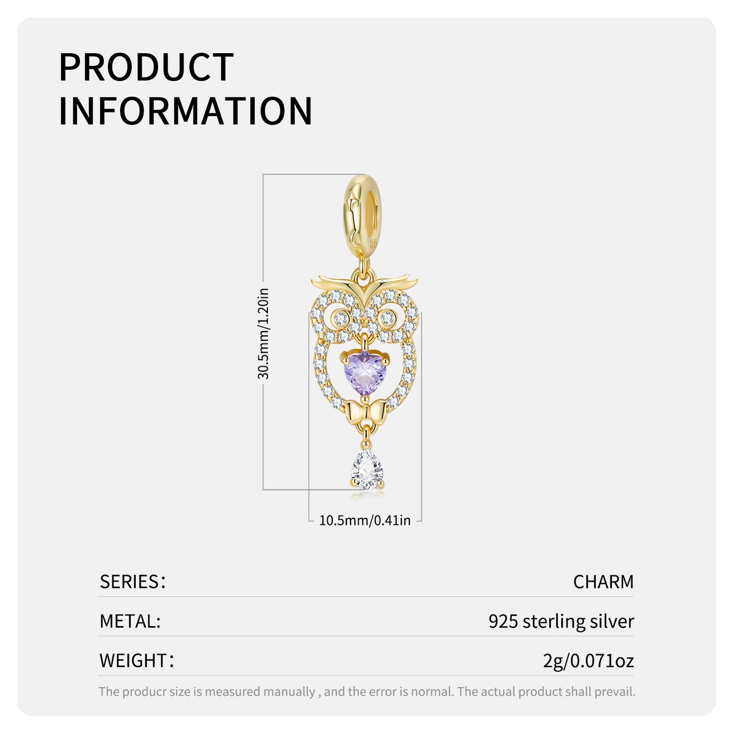 S925 Sterling Silver Sparkling Owl Dangle Charm Crystal Bird Pendant Bead For DIY Charm Bracelet Necklace Jewelry Gift