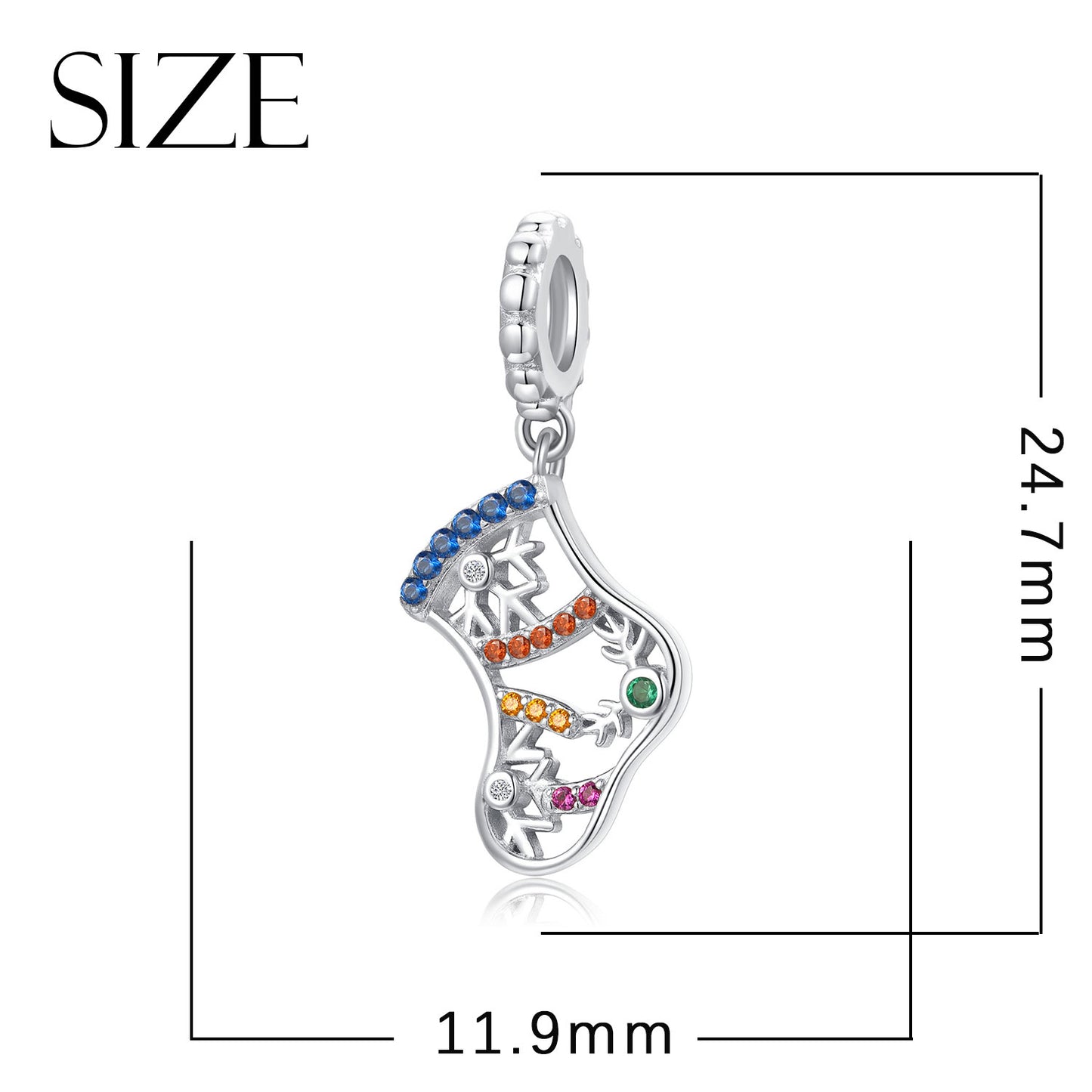 Christmas Stocking Charm 925 Sterling Silver Color Stone Pendant Bead For DIY Charm Bracelet Necklace Holiday Jewelry Gift