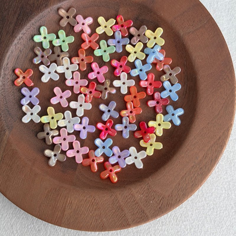 Sparkly Acrylic Cross Flower Beads With Gold Glitter, Center-Drilled Translucent Spacers For DIY Vintage Hair Sticks, Earrings & Pendant Crafts.