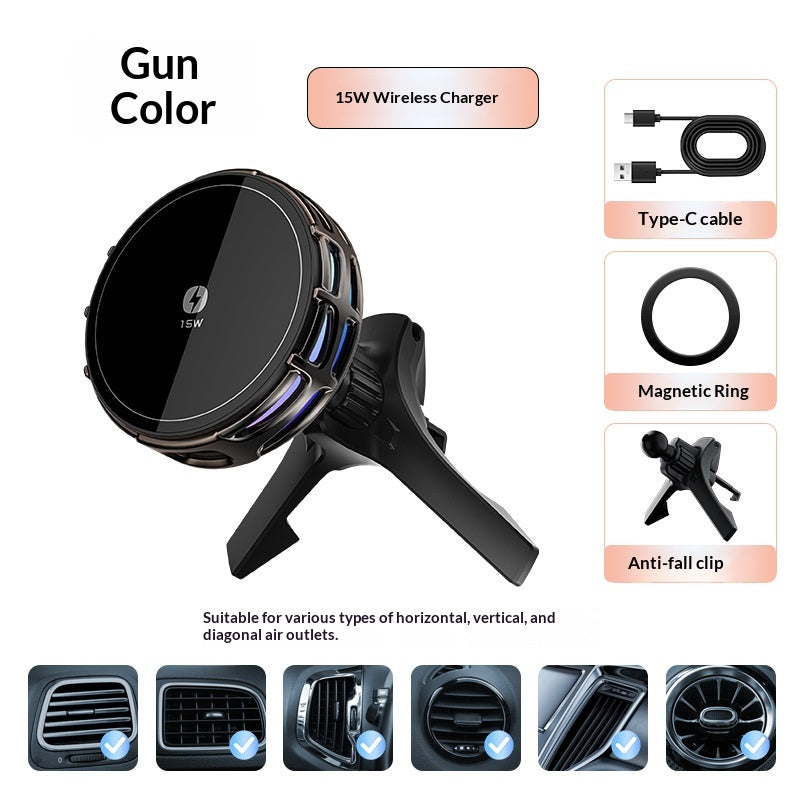 15W Wireless Charging Magnetic Car Phone Mount With Mirror Finish For Cars