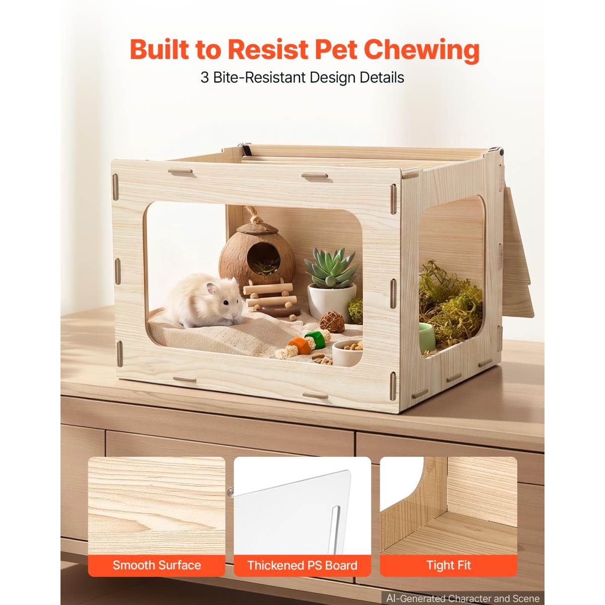Wooden Hamster Cage 23.8"x15.9"x15.9" 270° Viewing Hamster Habitat, Chewproof Small Animal Cage With Openable Top, Large Pet House Wood Enclosure For Syrian/Dwarf Hamsters, Guinea Pigs, Gerbils