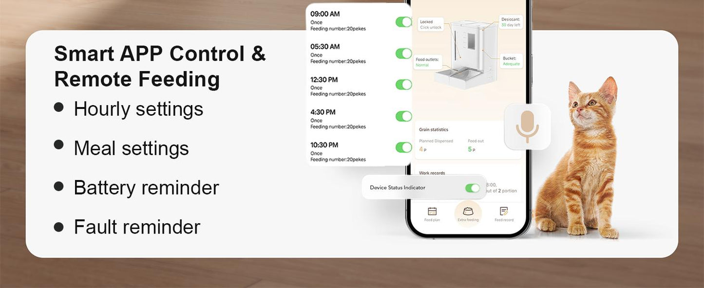 Waithem WiFi Automatic Pet Feeder & Waterer 2-in-1 Set App-Controlled, 2-Week Capacity, Detachable &Washable, Moisture-Proof