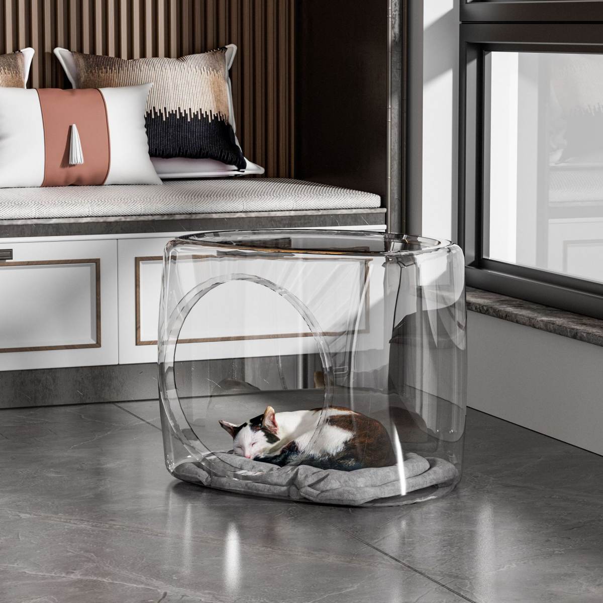 Cat Bed Pet Transparent Cage Mat Enclosure Teaser Ball Square House