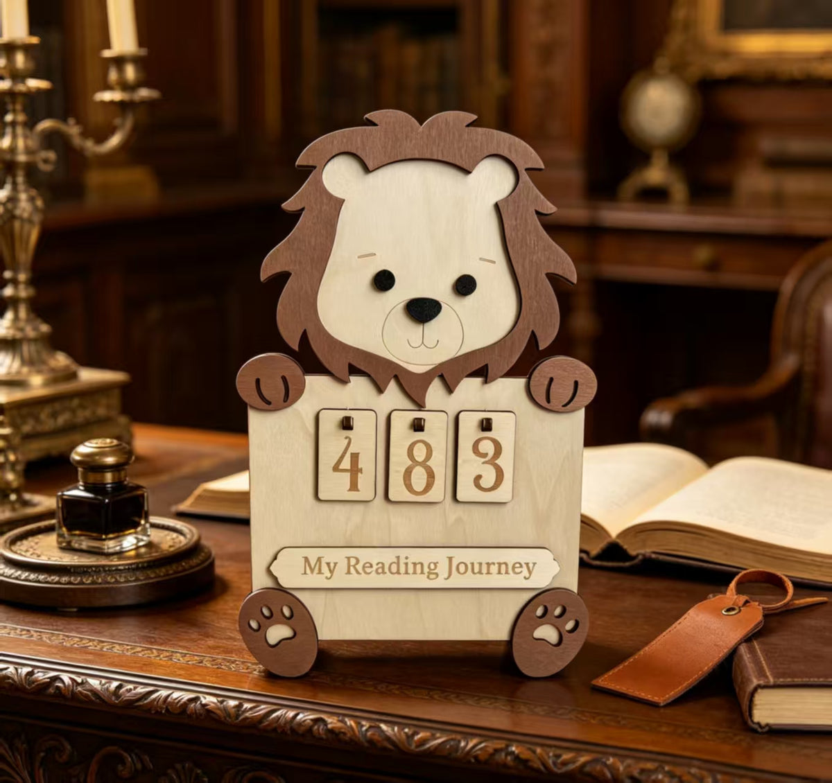 Wooden Animal Reading Tracker Calendar Bear Fox Lion Kids Reading Journey Counting Sign Nursery Decor