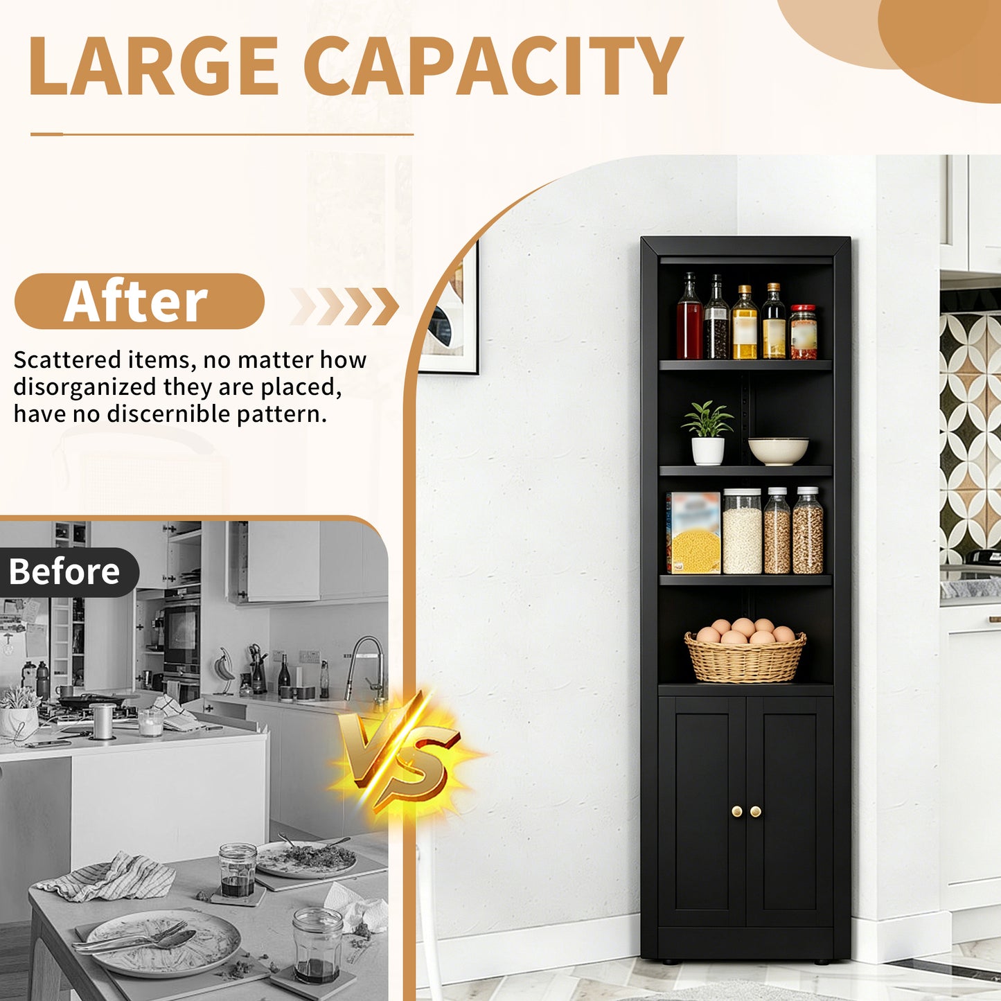 71 Tall Corner Storage Cabinet With 2 Doors, 5-Tier Metal Cabinet With Adjustable Shelves, Freestanding Kitchen Storage For Pantry, Living Room, Bathroom, Laundry Room, Space Saving Furniture, Black
