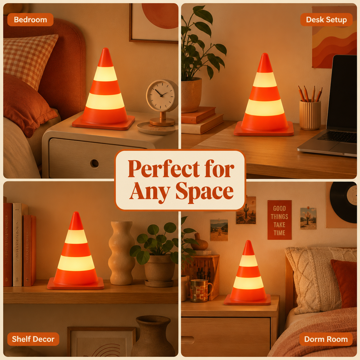 3D Printed Retro Traffic Cone Lamp, Touch Control Night Light, USB-C Rechargeable Desk Lamp, 3 Light Modes, Cute Cone Decor Gift
