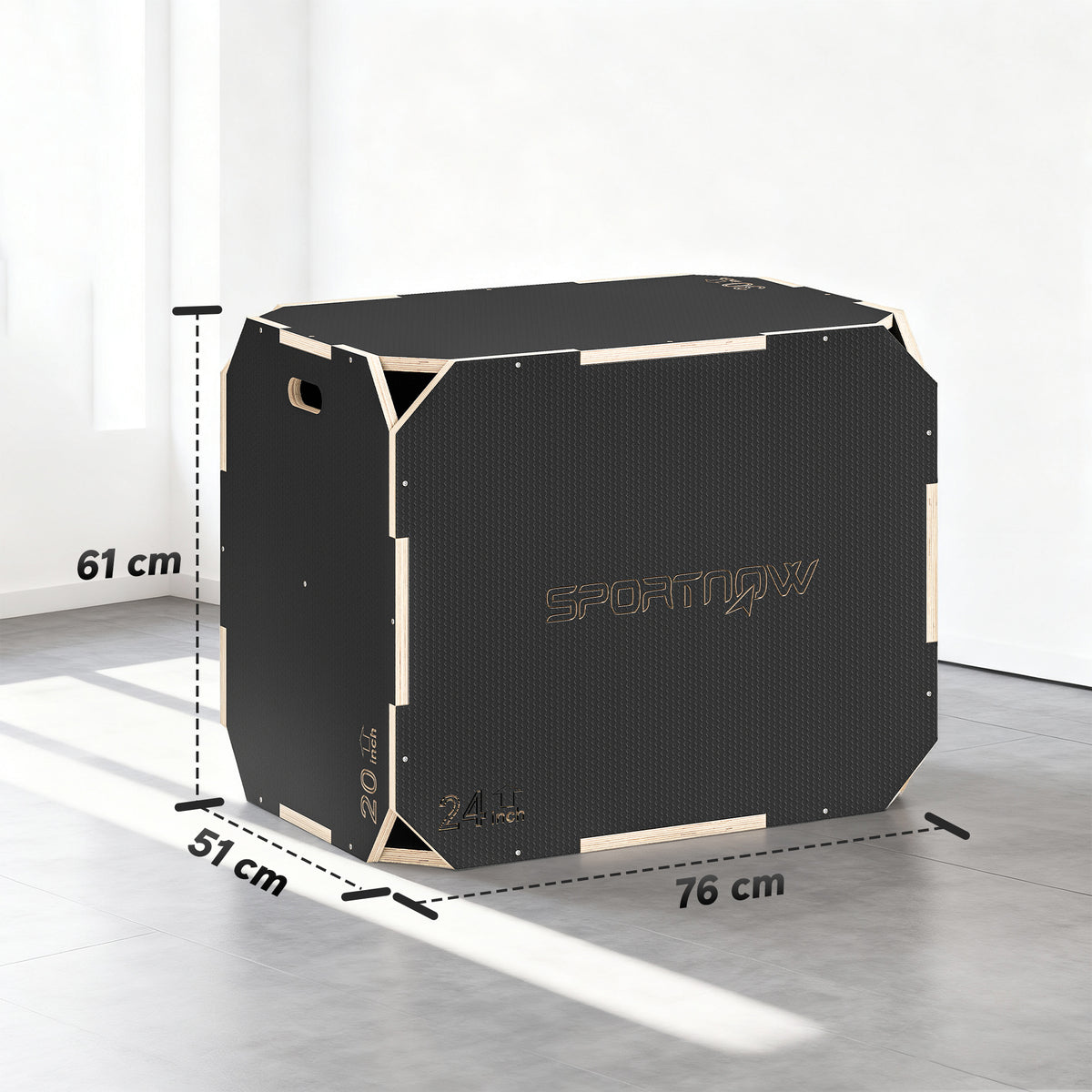 3-in-1 Plyo-Box, Sprungbox Mit Griff-Öffnungen, Für Home-Fitness Und Outdoor-Workouts, 3 Sprunghöhen, Holz, Schwarz