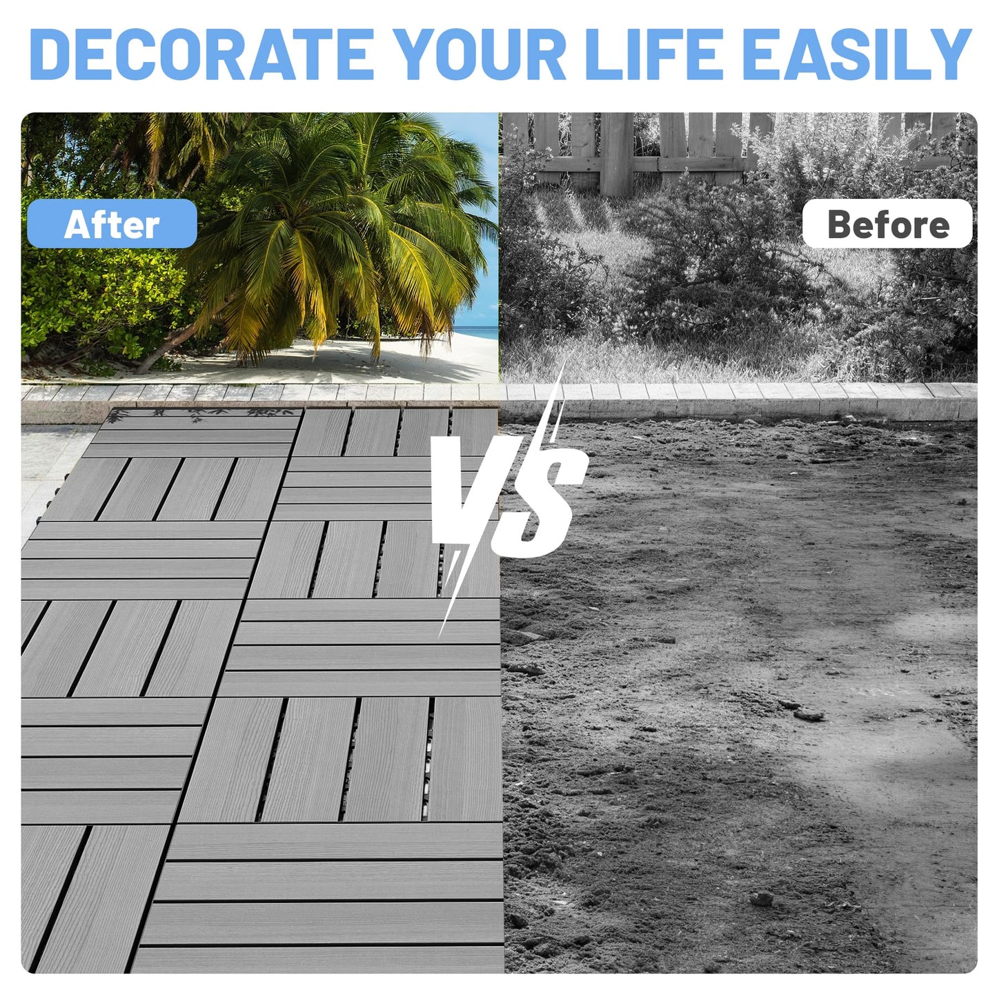 27 Pcs Interlocking Deck Tiles, 12 X 12 HDPE Outdoor Flooring, Patio Flooring Outdoor Waterproof, Deck Tiles Outdoor Waterproof For Deck Garden Poolside, All Weather Use -Dark Grey
