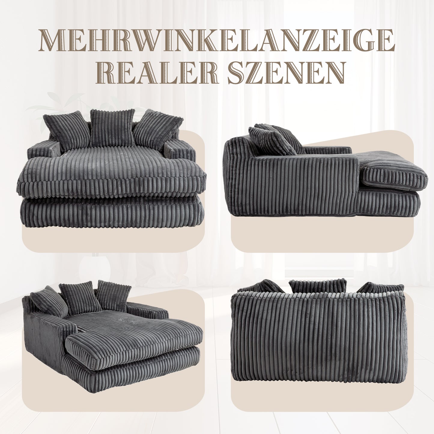 Modern Corduroy Sofa Bed Cloud Couch With 3 Soft Cushions, Comfortable Single Seat Floor Sofa For Living Room Apartment Office Dark Grey