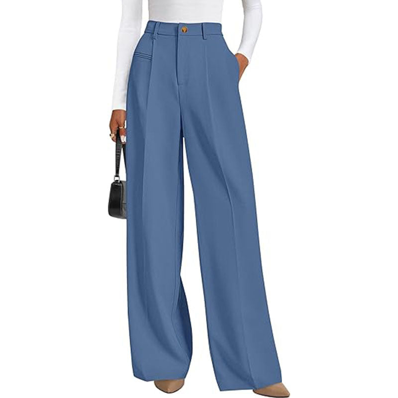New Solid-color High-waisted Womens Casual Wide-leg Pants