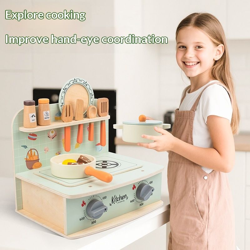 Wooden Kitchen Playset With Sound Effects Simulation
