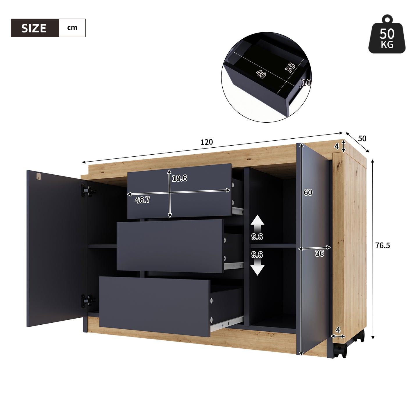 Desk With Lockable Castors Multifunctional Design, 4 Cm Thicker, Swivel Table Top, Lockable In Place, Grey Oak, Foldable Desk, Corner Desk, Sideboard, Thick Material