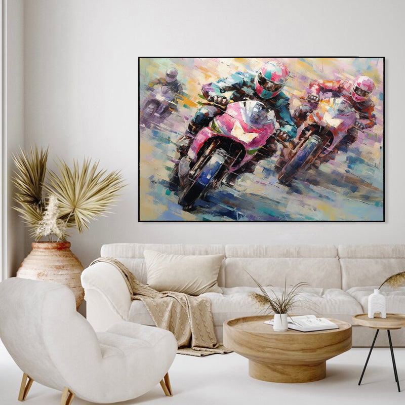 Handmade Oil Painting Canvas Wall Art Decoration Motorcycle Biker Sports Picture For Boy Girl Club Decoration Gifts Decor No Framed