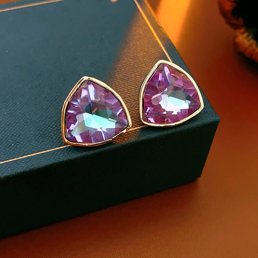 Korean Luxury Purple Earrings For Women Crystal Flower Rhinestone Studs Versatile