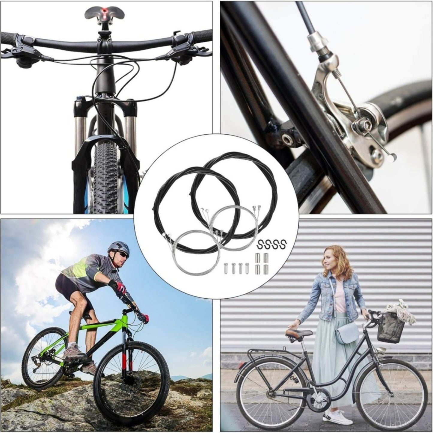 Bicycle Brake Cable Set With V-Brake Pads, 2x Brake Cables, 4x Brake Pads (2L+2R), 1x M5 Allen Wrench, Repair Kit Accessories