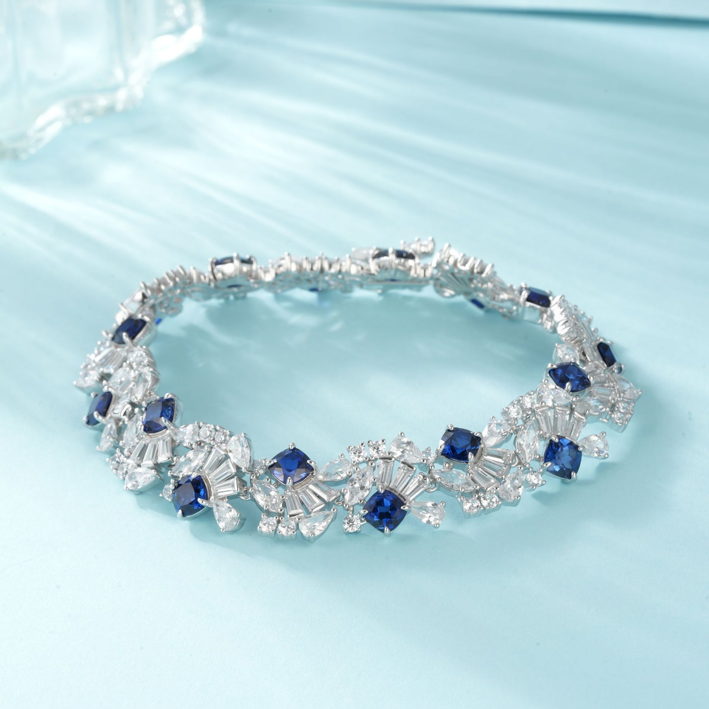 S925 Sterling Silver 5mm Lab-Grown Emerald Ruby Sapphire Tennis Bracelet 16.5cm 14 Stones Platinum Plated Gift Box