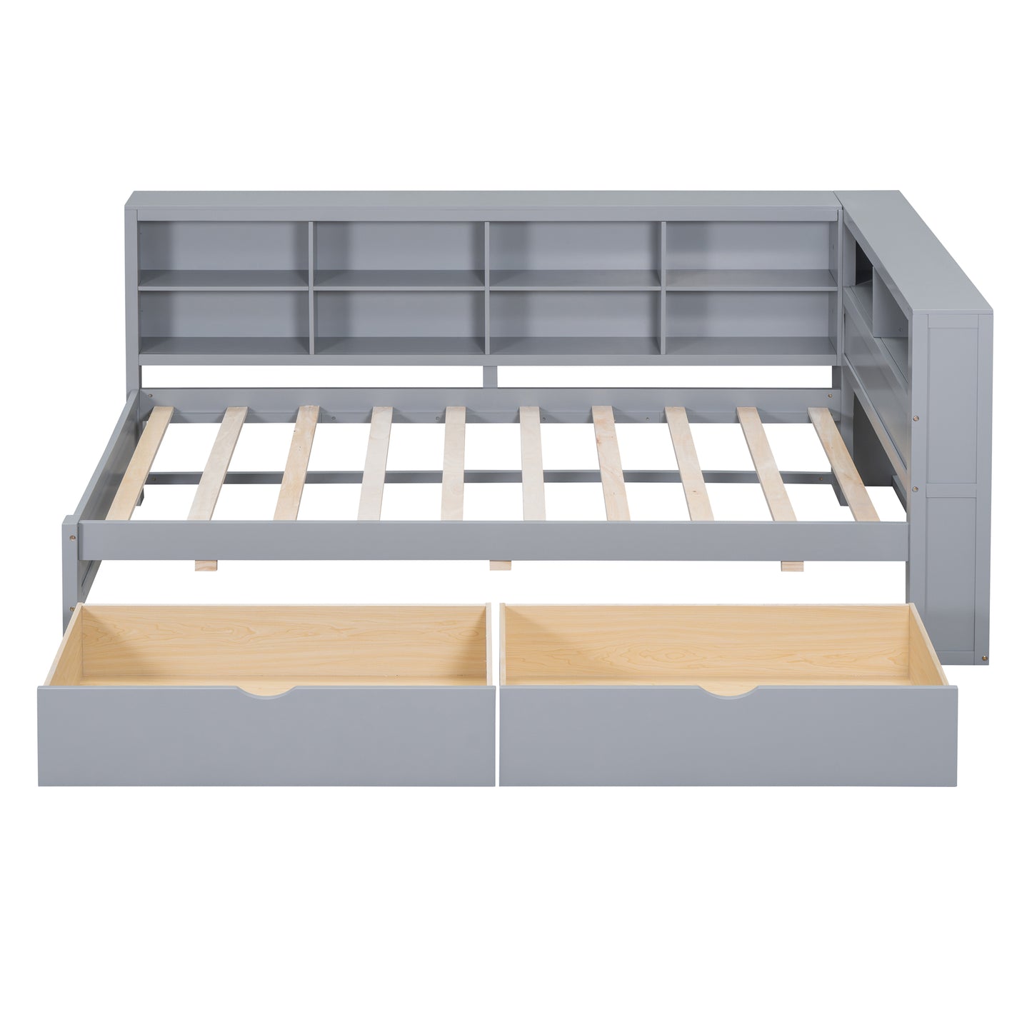 Wooden Twin Size DayBed With 2 Drawers, DayBed With Storage Shelf And USB Charging Ports,Grey OLD