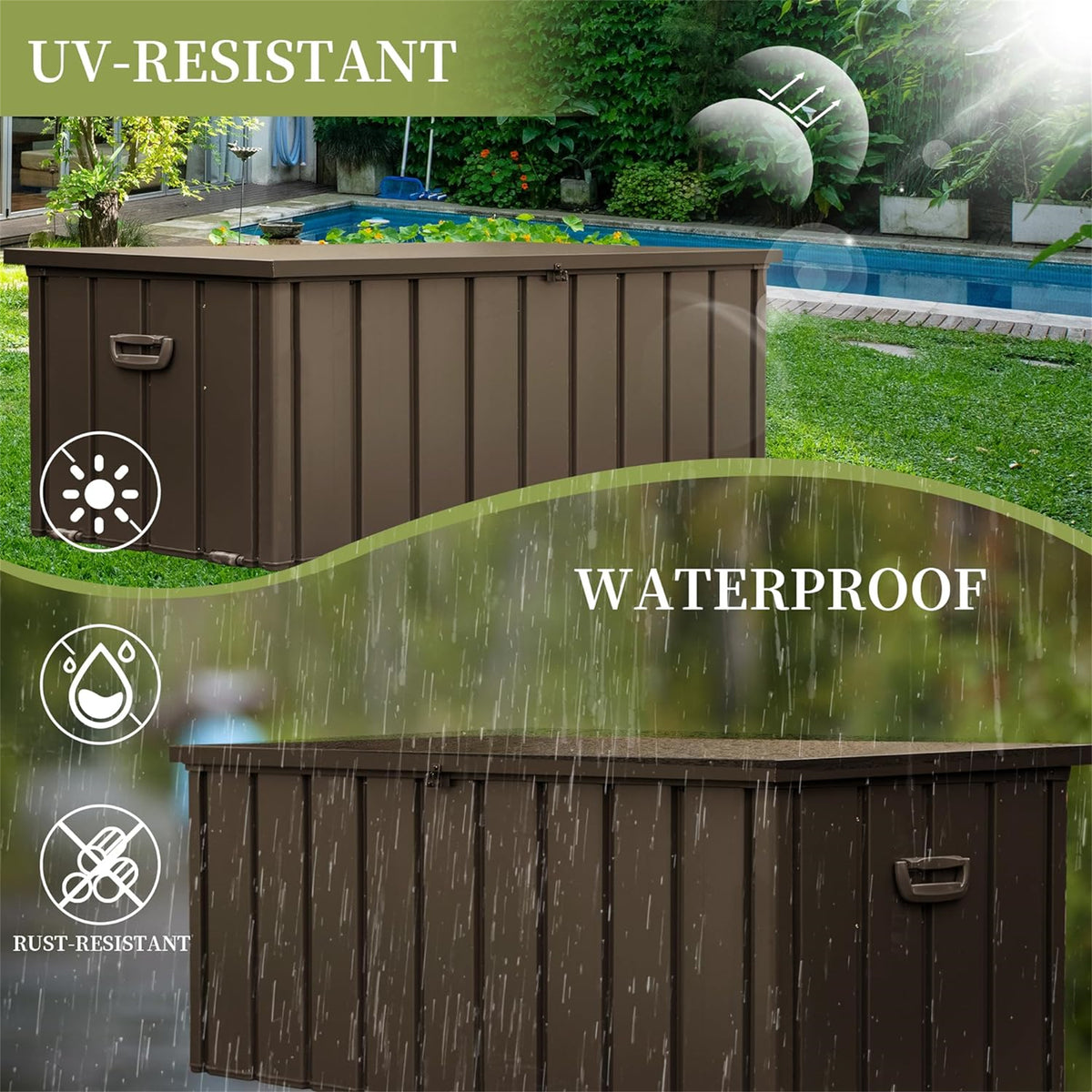 200 Gallon Outdoor Storage Deck Box Waterproof, Large Patio Storage Bin For Outside Cushions, Throw Pillows, Garden Tools, Lockable Dark Brown
