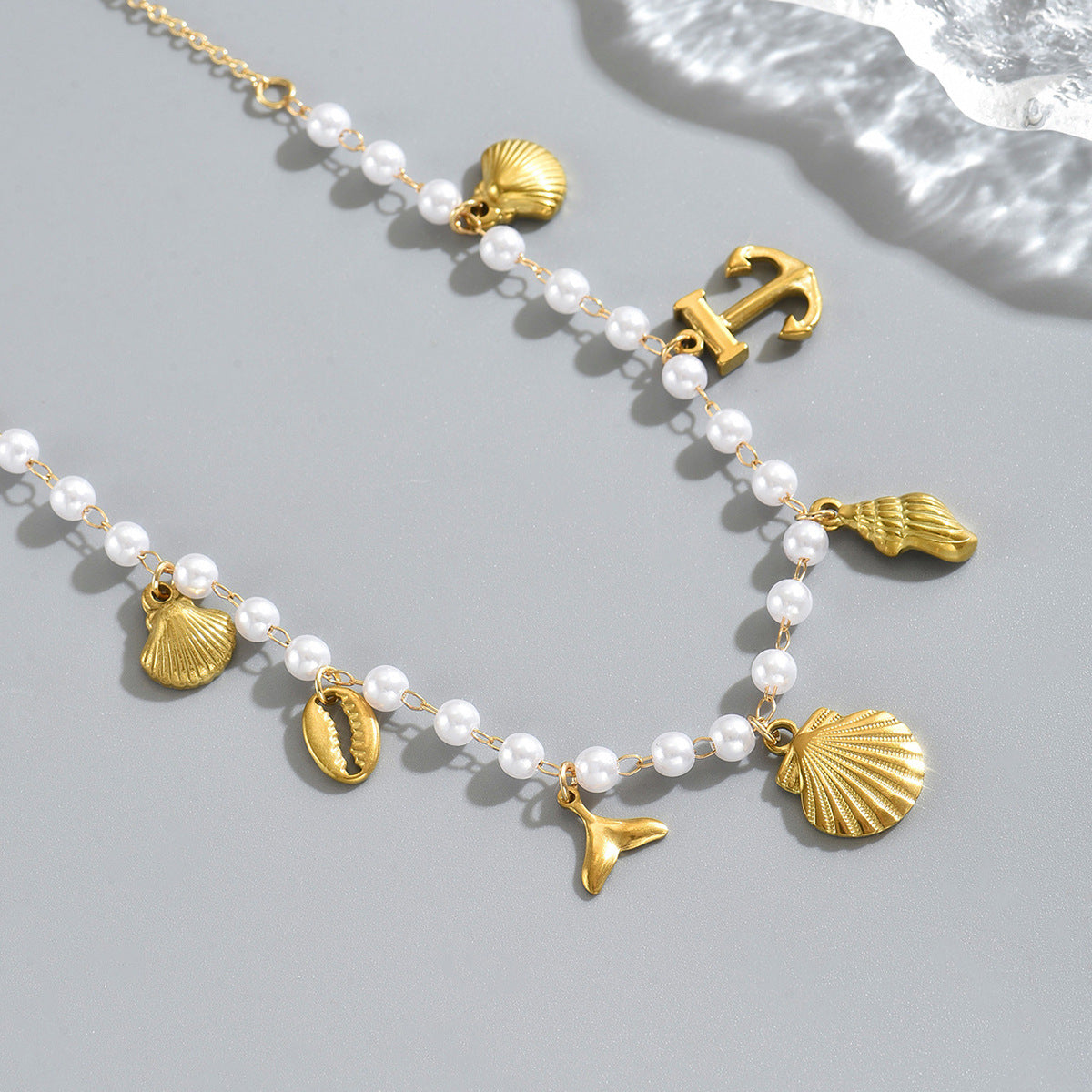 New European American Women Neck Jewelry, Geometric Ocean Element Necklace Decorated With Shell & Faux Pearl, Versatile Daily Neck Accessories
