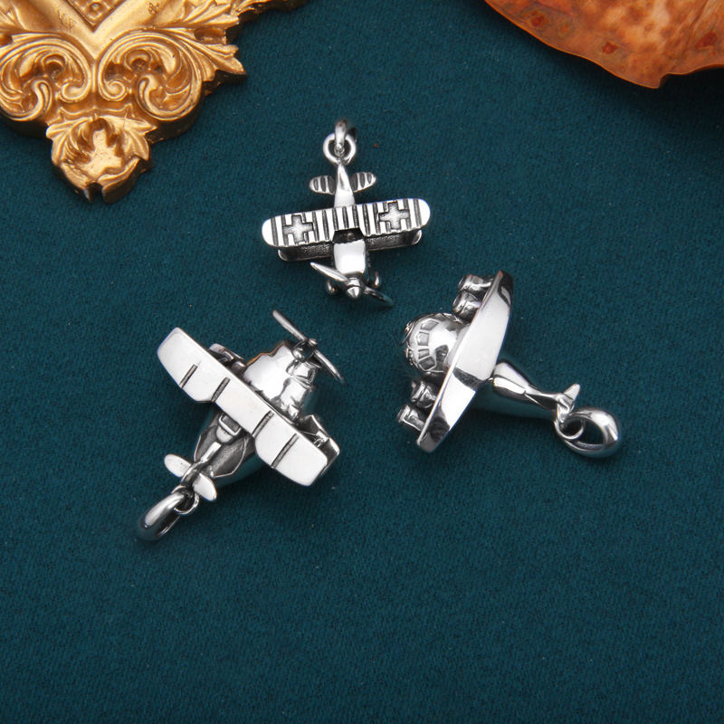 S925 Sterling Silver Small Aircraft Pendant Male And Female Personality Accessories Propeller Wheel Rotatable Tide