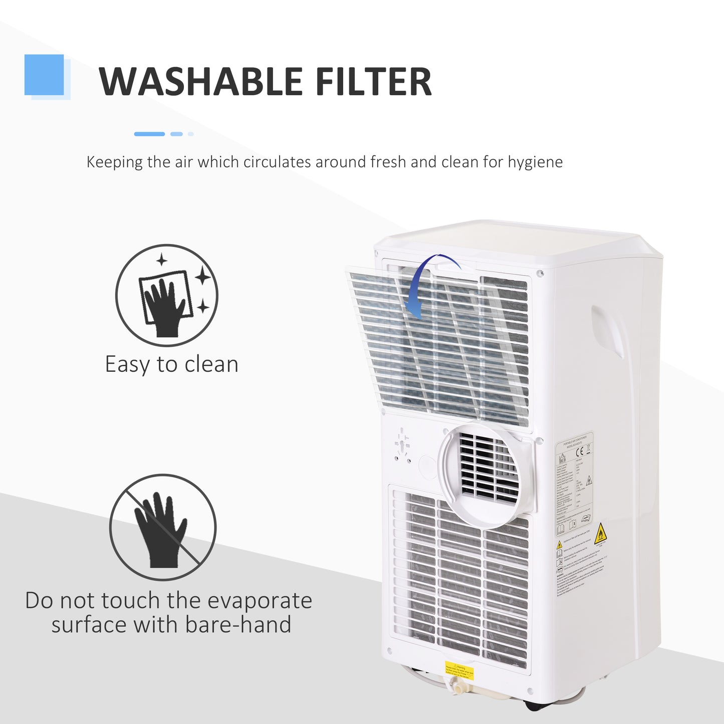 8000BTU Mobile Portable Air Conditioner with Cooling, Dehumidifier, and Ventilating with Remote Control, 2 Speed Fans, 24-Hour Timer for Bedroom, Living Room, Home Office, White