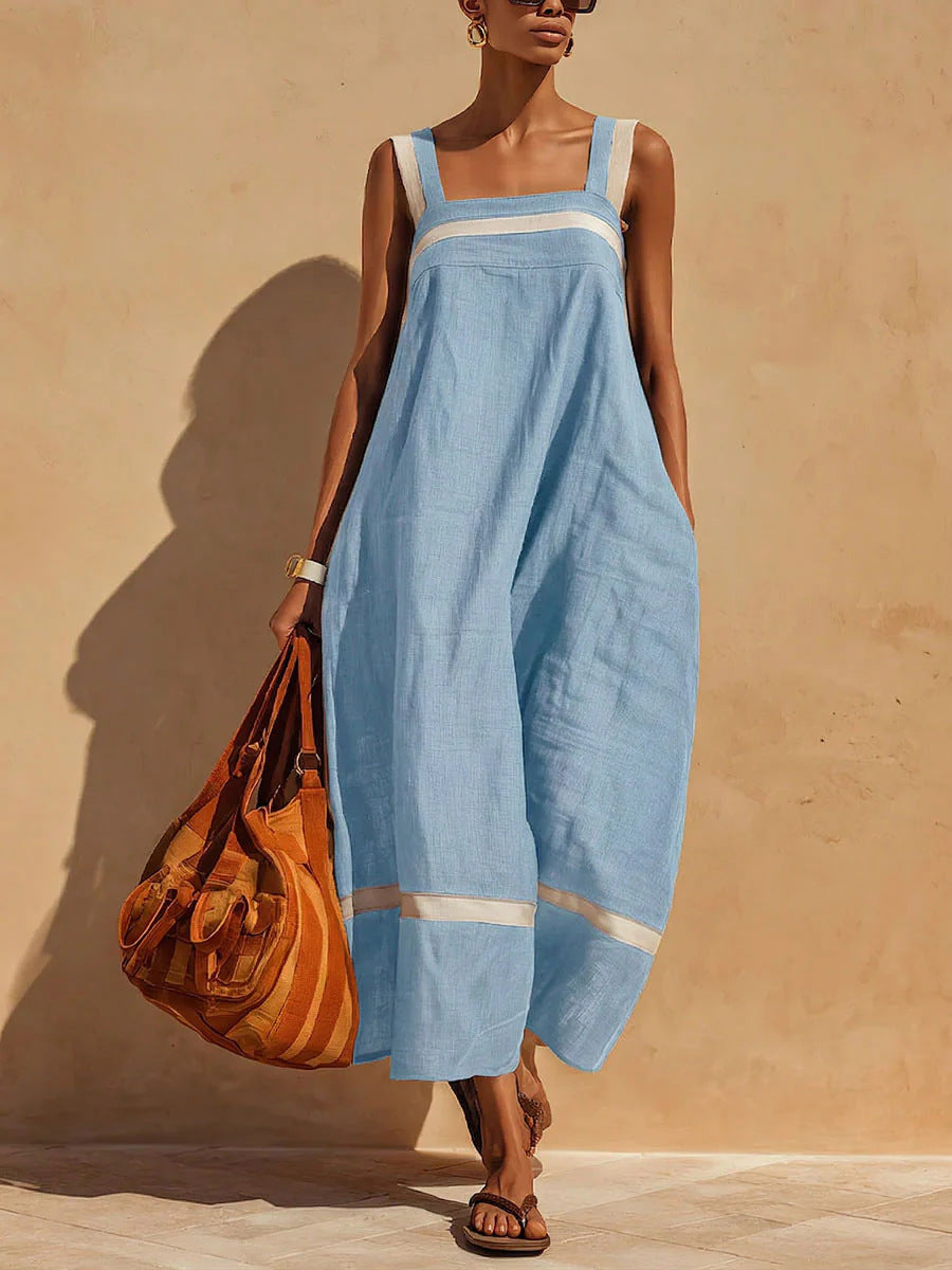 Women's Summer Strap Color-Block Casual Fashion Loose Pocket Dress