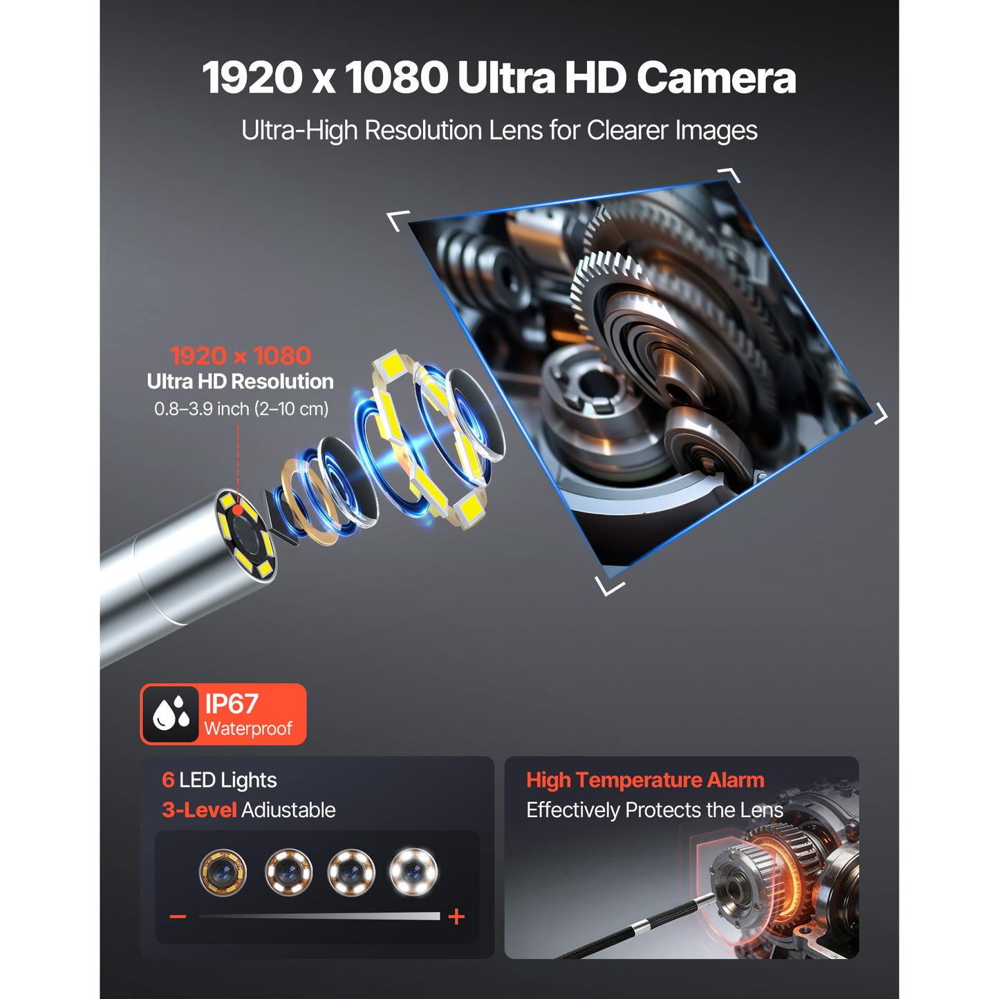 Articulating Endoscope With Light, 4-Way 360 Articulated Borescope, 0.24 Slim Lens 1920 X 1080, 4.5 HD IPS Screen, 8X Zoom Inspection Camera For Auto, Mechanical Equipment 4.9FT Snake Cable