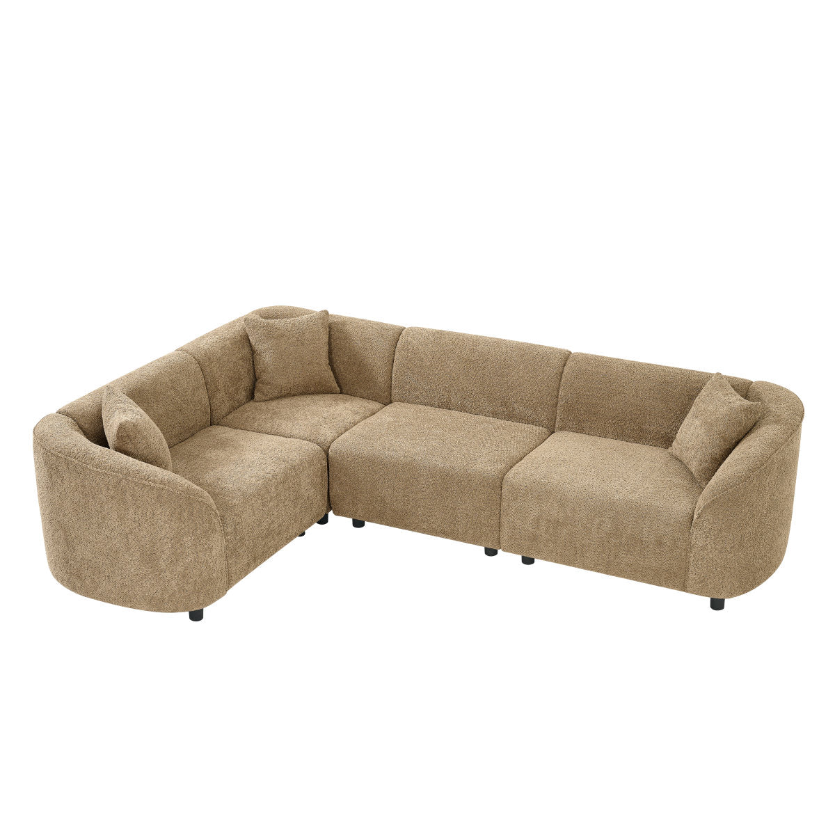 104" L-Shaped Curved Contemporary Sectional Sofa in Camel: Plush 4-Seater, Sculptural Design & Premium Bouclé Upholstery – Modern Luxury for Spacious Living