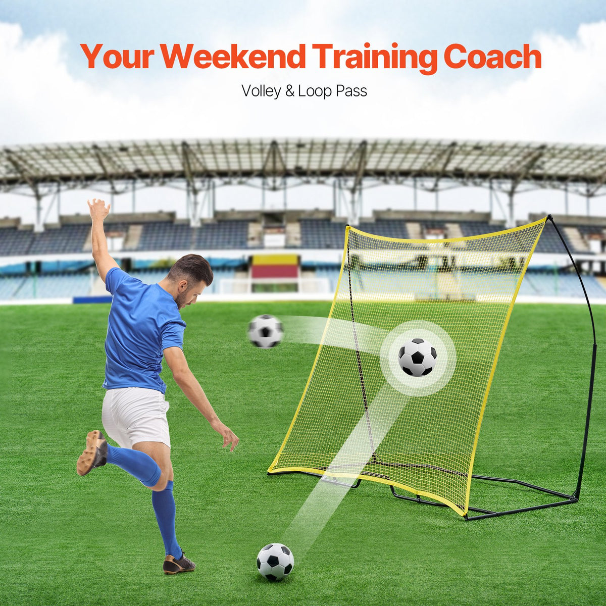 Soccer Rebounder, Portable Soccer Trainer, 7x7FT Iron & Polyester Soccer Practice Equipment, Sports Football Rebounder Wall With Portable Bag, Perfect For Team Solo Training, Passing, Volley