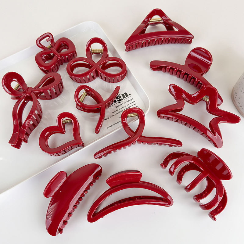 Festive Red Geometric All-match Grip Back Head Updo Hair Accessories