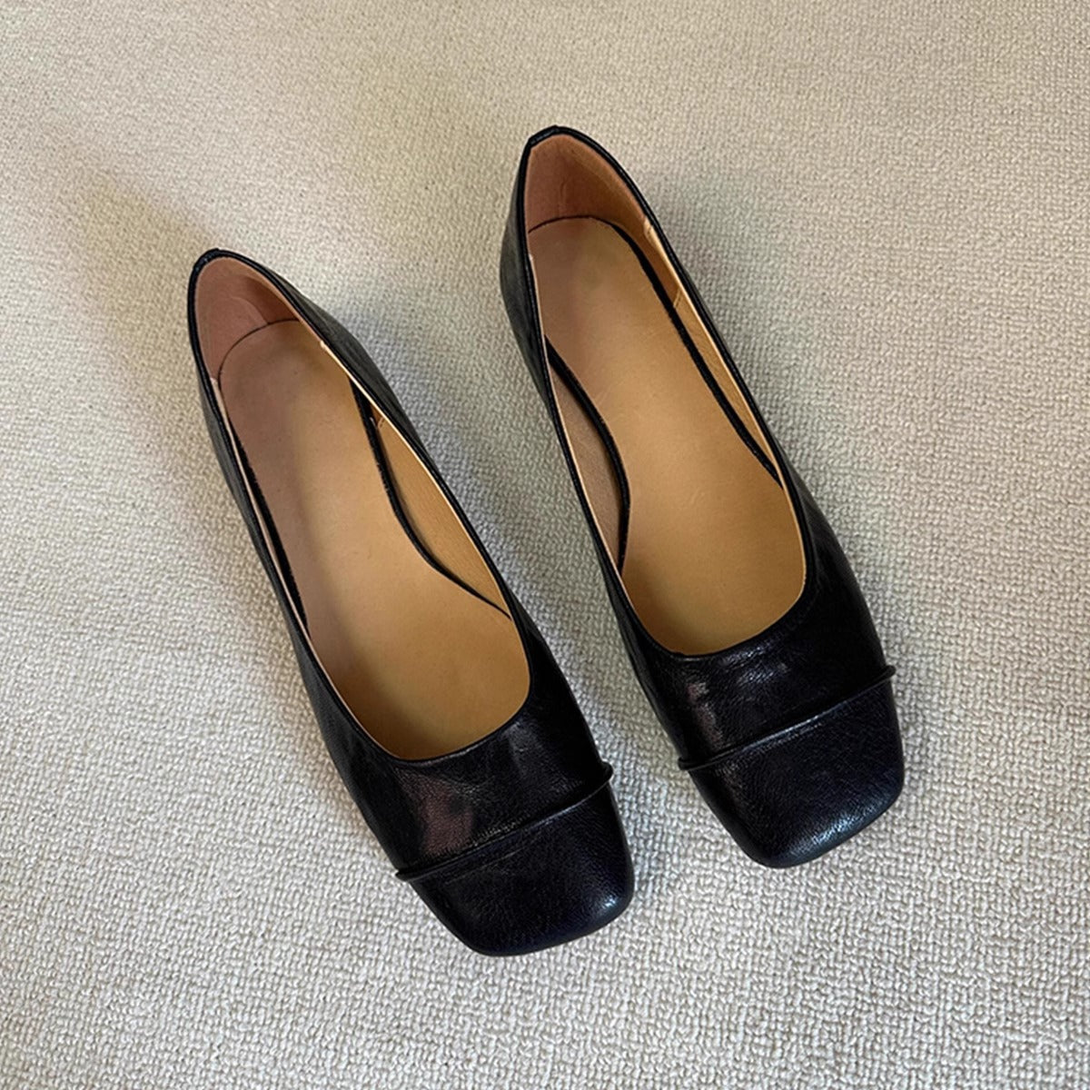 Retro Square-toe Leather Low-cut Office Pumps