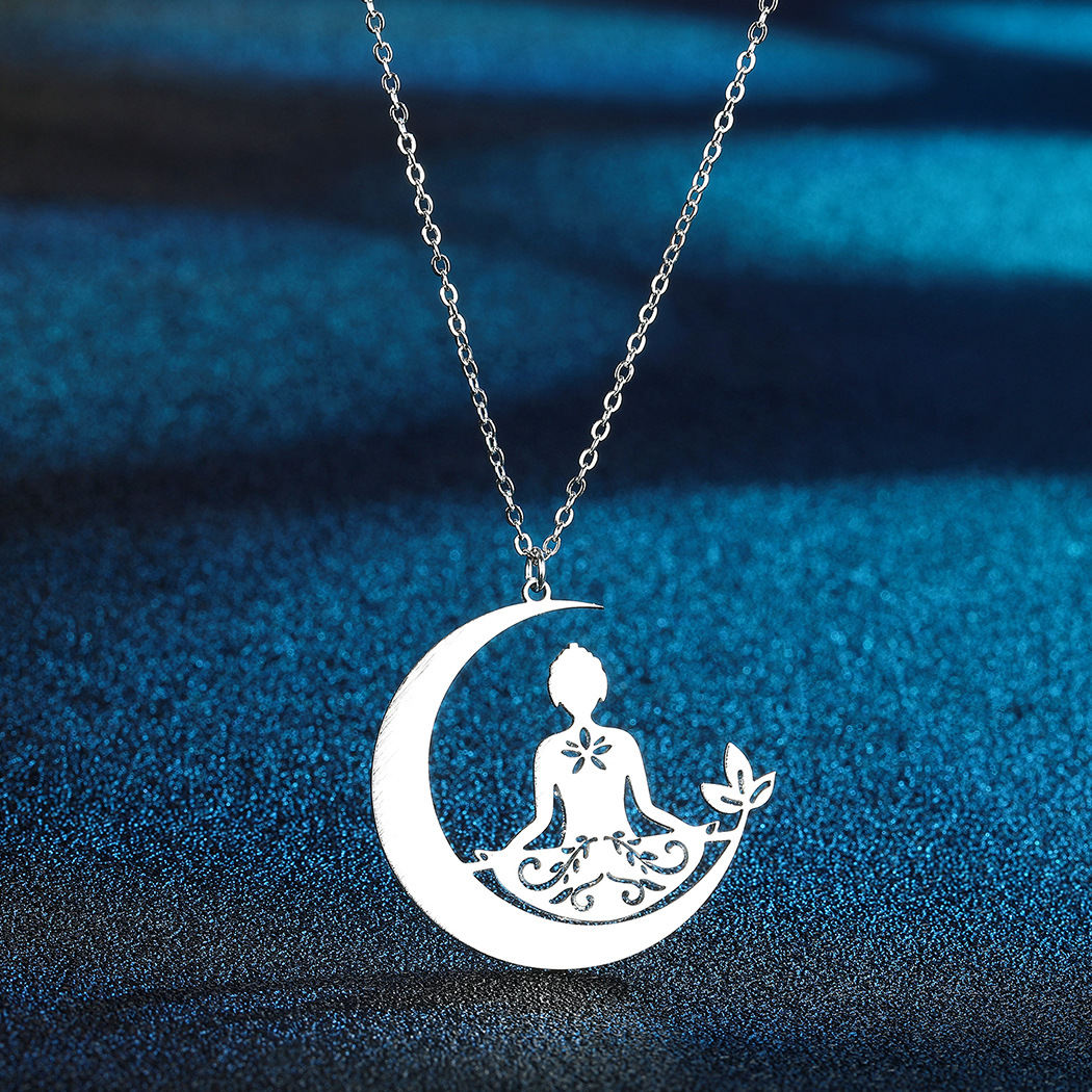 Stainless Steel Yoga Meditation Ceremony Zen Lotus Pendant Clavicle Necklace