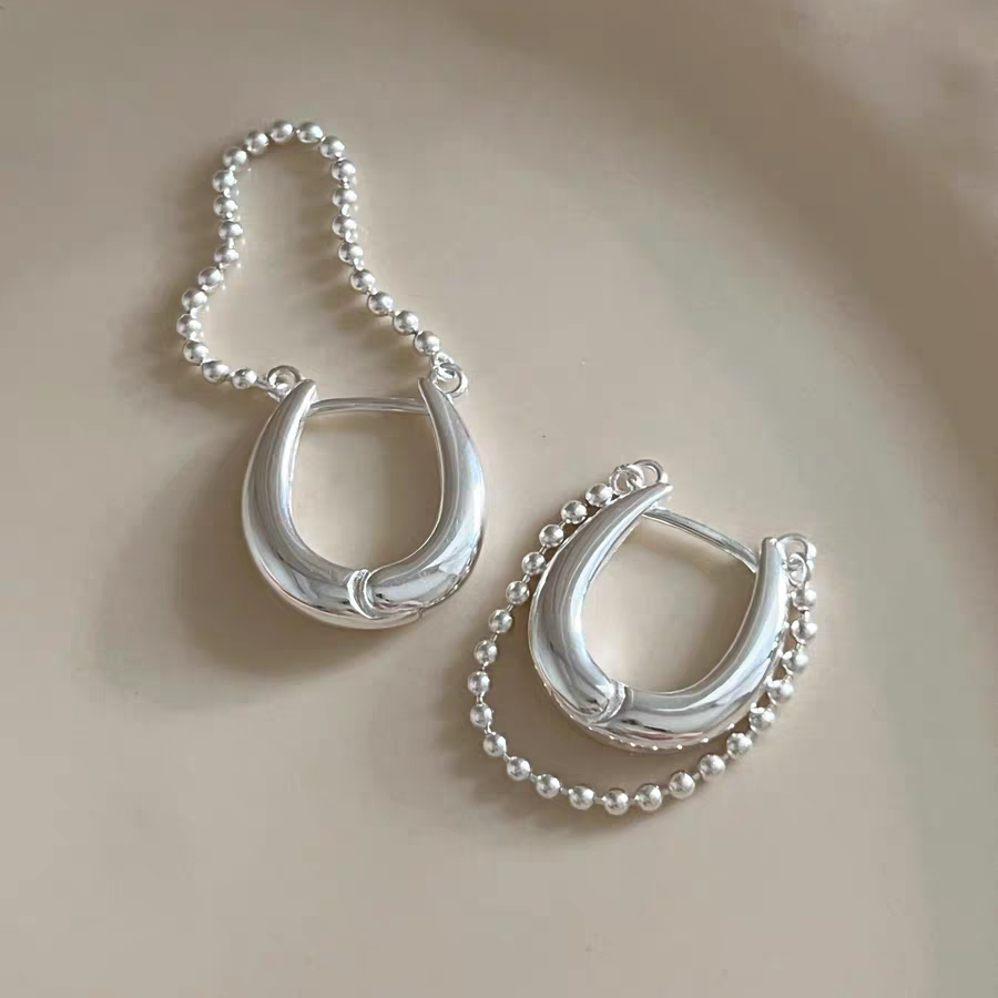 1 Pair 999 Sterling Silver Beaded Chain Hoop Earrings, Minimalist Style, Perfect For Daily Wear And Valentine's Gift