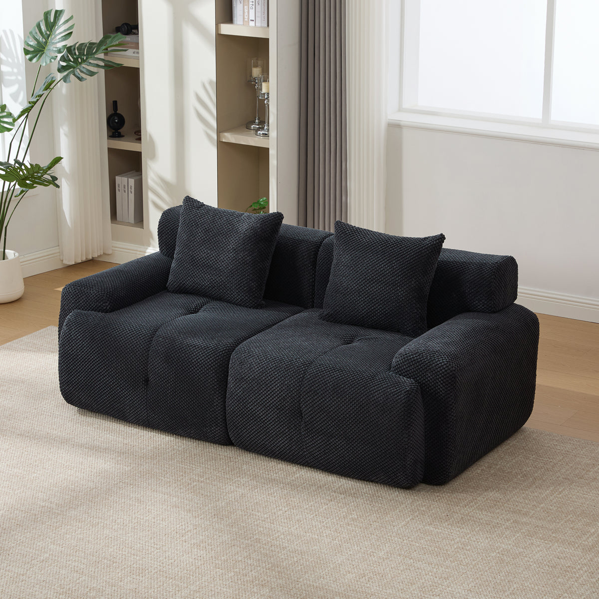 73 Modern Modular Sectional Sofa Loveseat, 2 Seater Tufted Comfy Cloud Tufted Floor Convertible Couch With 2 Pillows, Boneless Conversion Sofa For Living Room,Office, Apartment,Guestroom, Charcoal