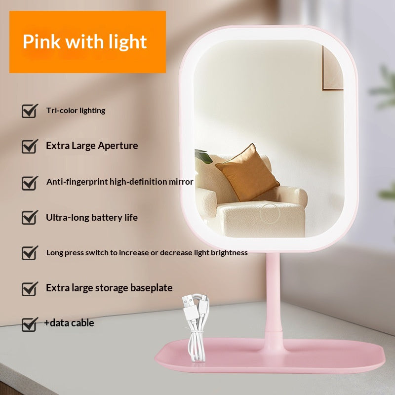 LED-lit Desktop Makeup Mirror With Built-in Lights