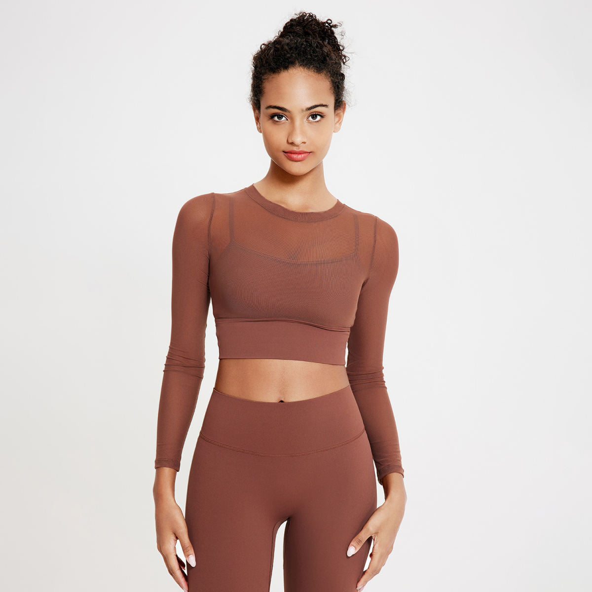 Mesh Round Neck Yoga Clothes Long Sleeve Running Quick-drying Sports Bra