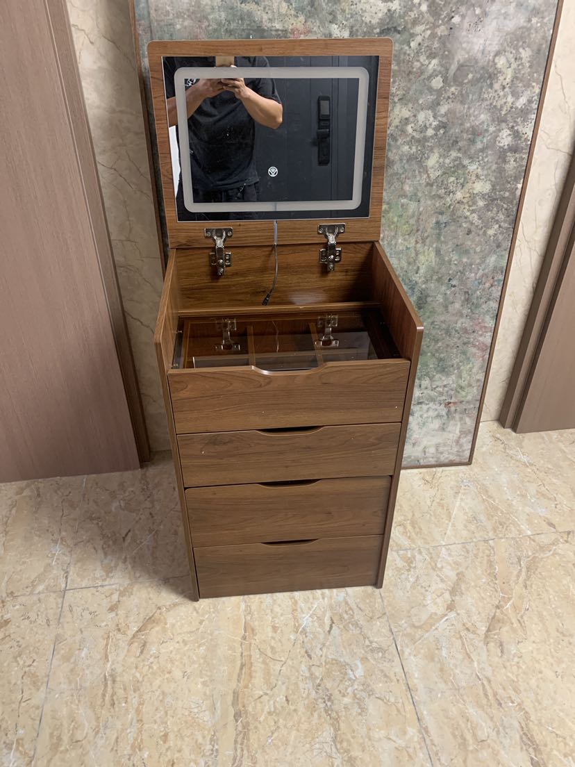 60cm 3 In 1 Vanity Desk With Plip Top Mirror, Small Make Up Vanity Set With Visible Glass Desktop, Compact Makeup Vanity With 3 Drawers, Dressing Table For Bedroom Walnut Color