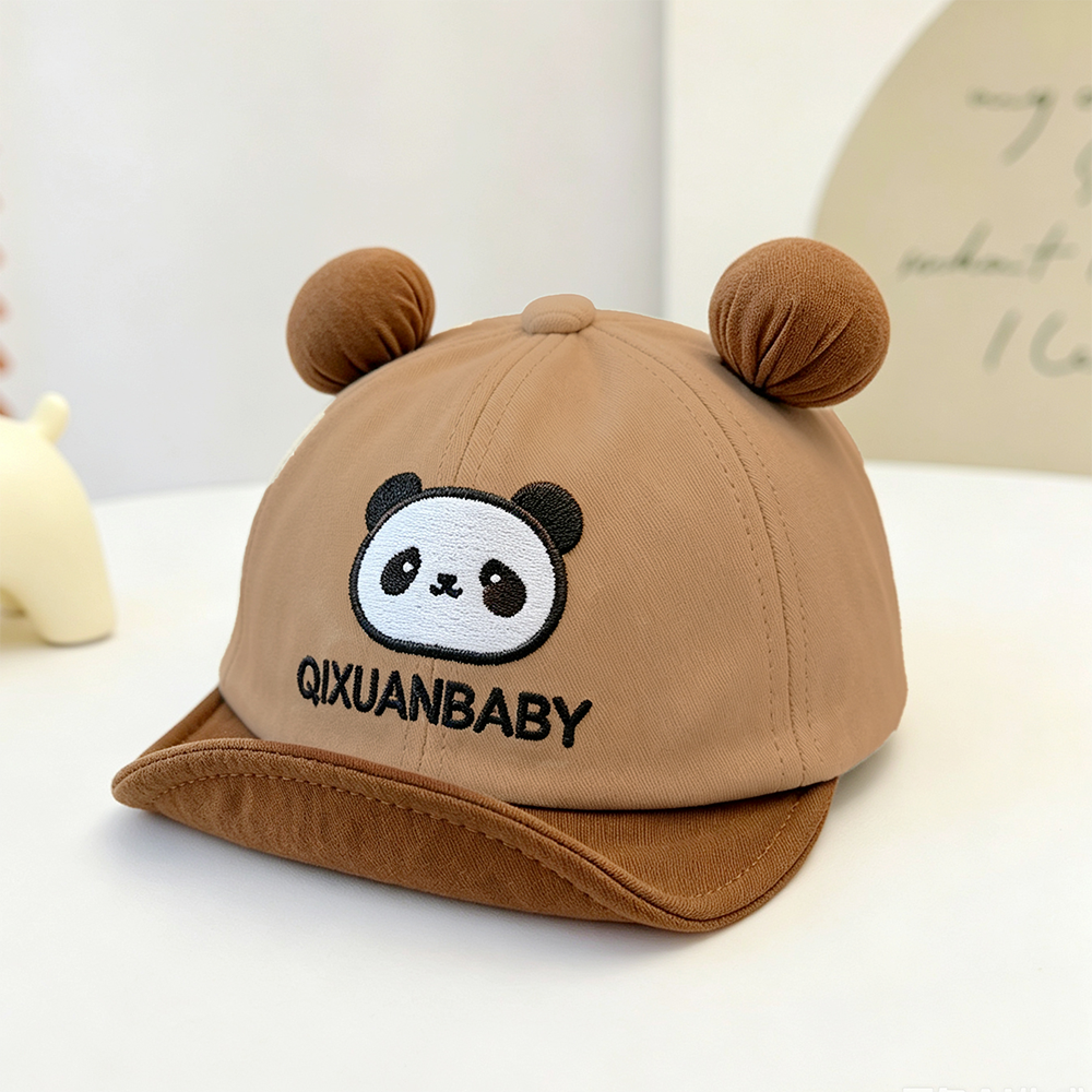 Summer Boys And Girls' Embroidered Panda Letter Three-dimensional Ear Baseball Cap Suitable For Outdoor Outings And Daily Use For Children Aged 0-3 Years Old