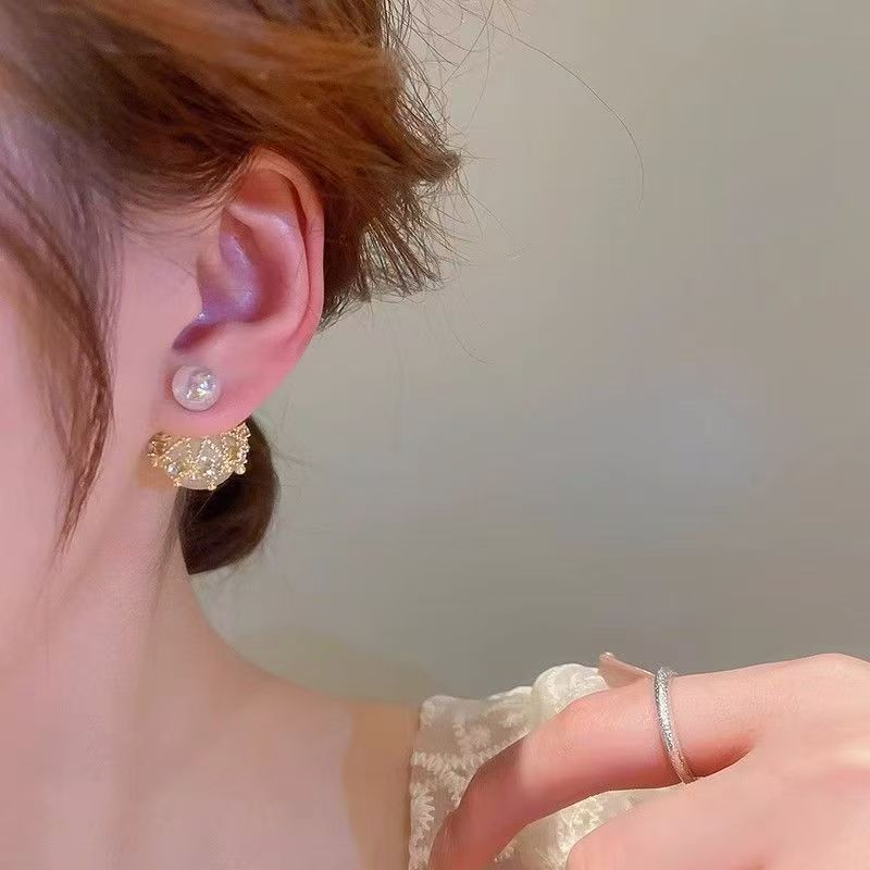 Mermaid Glow Pearl Double-Sided Wear Earrings, Fashion Light Luxury Studs, Elegant Versatile Ladies Ear Jewelry