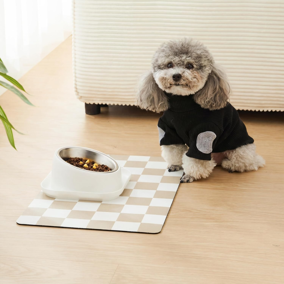 Dog Feeding Mat, Absorbent Mats For Dog Food And Water Bowl, Dispenser, Retro Aesthetic Khaki Beige Checkerboard Pet Placemat For Dogs, Cats, Puppy