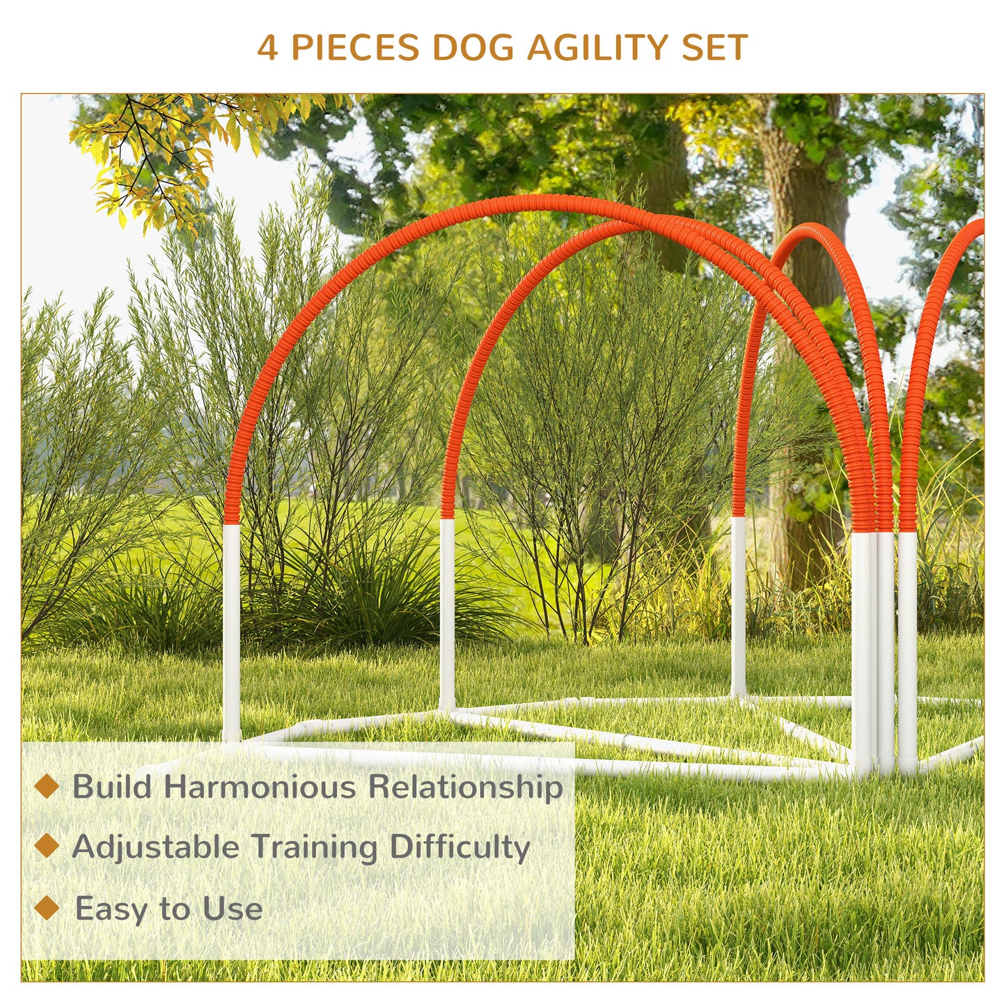 PawHut Dog Agility Equipment Set, Dog Agility Training Equipment For Dogs W/ Oxford Carry Bag, 4 PCS Weave Poles Orange