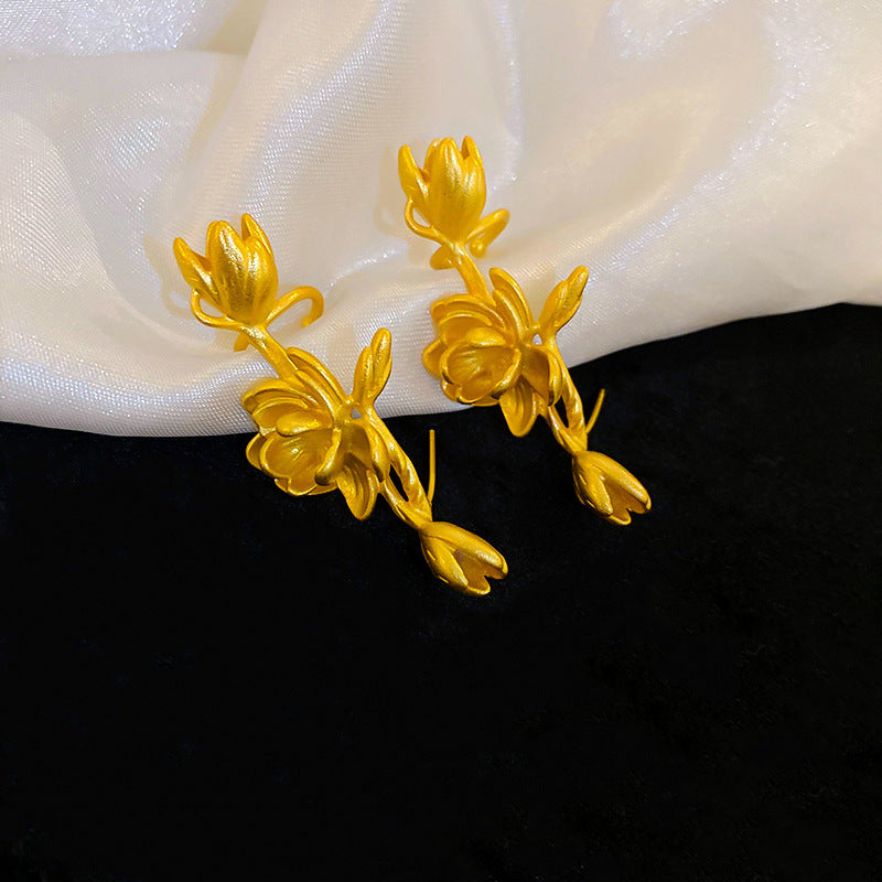 Retro Floral Silver Stud Earrings Women Dainty Vintage Flower Earrings Fashion Jewelry