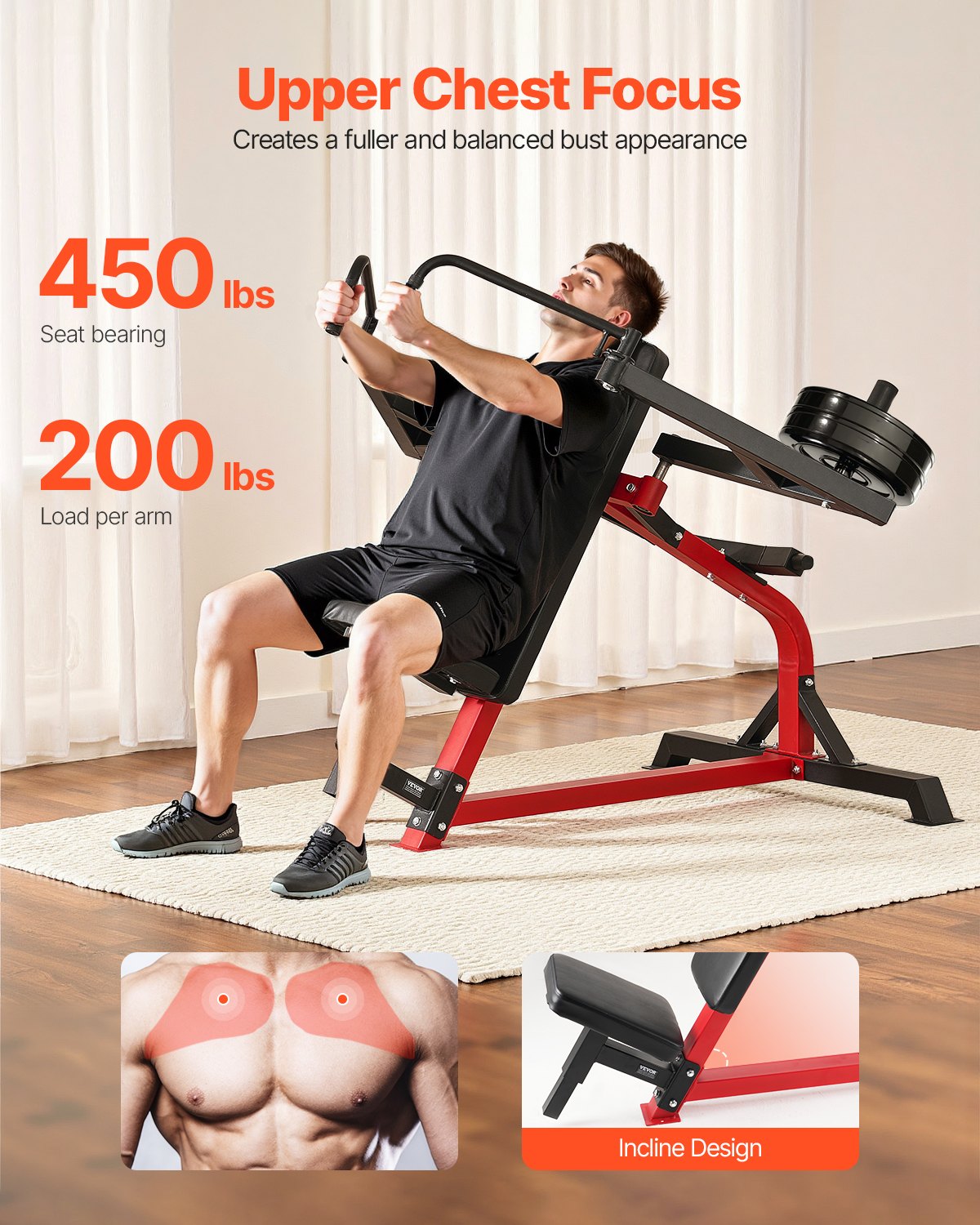 Trainer Für Brustmuskeln Und Hinteren Deltamuskel (Neigung), 204 Kg Belastbare Brustmaschine, Verstellbares Fitness-Brustbank-Set, Heim-Fitnessgerät Für Krafttraining Mit Dem Oberkörper