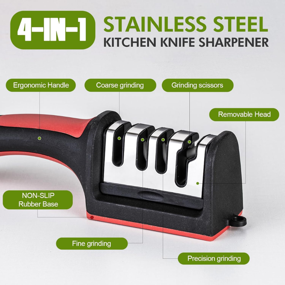 Professional 4-in-1 Manual Knife & Scissors Sharpener - Tungsten & Ceramic Kitchen Tool