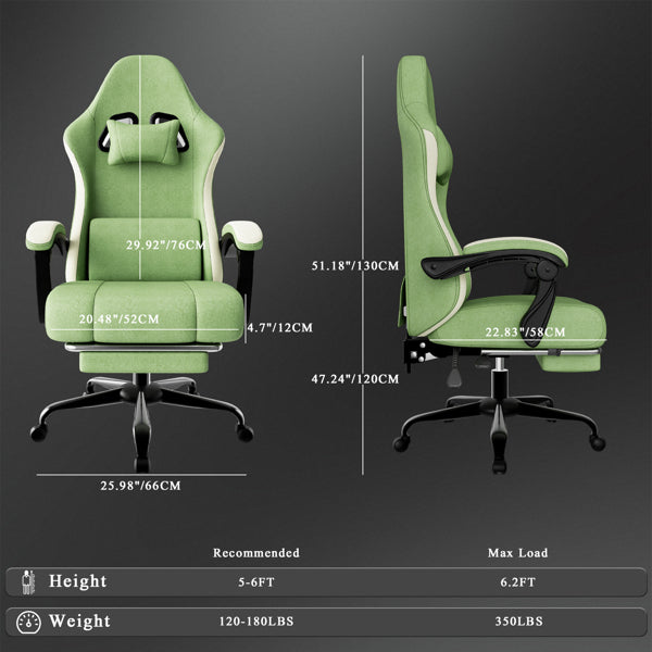 Ergonomic Gaming Chair With Pocketed Spring Cushion, Breathable Fabric Computer Chair With Footrest, Adjustable Lumbar Support Video Game Chair For Adults, Green