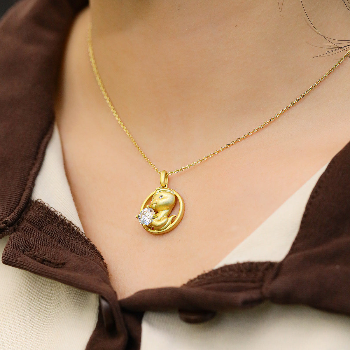 S925 Sterling Silver Gold Plated 1ct D Color VVS1 Moissanite Snake Necklace 5.4g Chinese Zodiac Benmingnian Gift GRA Certified Gift Box