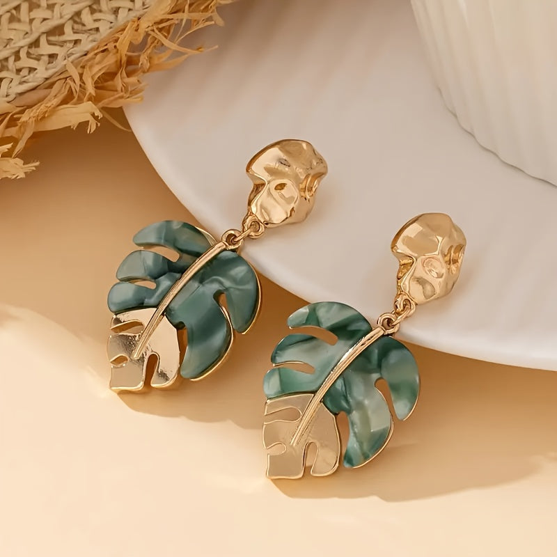 1 Pair Vintage Boho Style Leaf Dangle Earrings, Elegant & Chic, For Women's Daily Wear, Banquets & Vacations, Exquisite Female Jewelry Gift