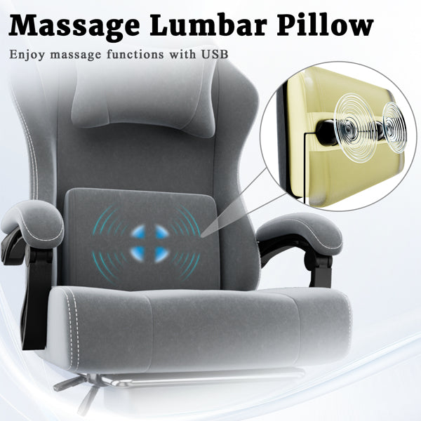 Ergonomic Gaming Chair, Video Game Chair With Massage Lumbar Support And Footrest, Height Adjustable Fabric Computer Chair With Pocket Spring Cushion, Gray