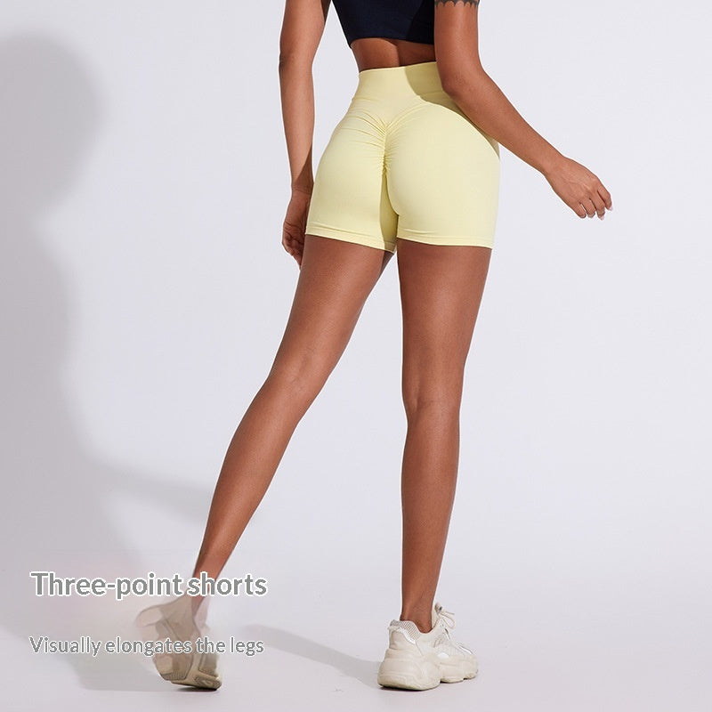 Summer Womens European And American-Style Peach-Shaped Butt-Lifting Fitness Pleated High-Waist Yoga Pants