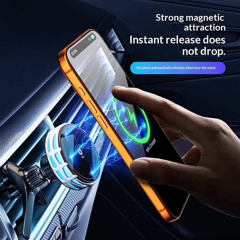 15W Wireless Charging Magnetic Car Phone Mount With Mirror Finish For Cars